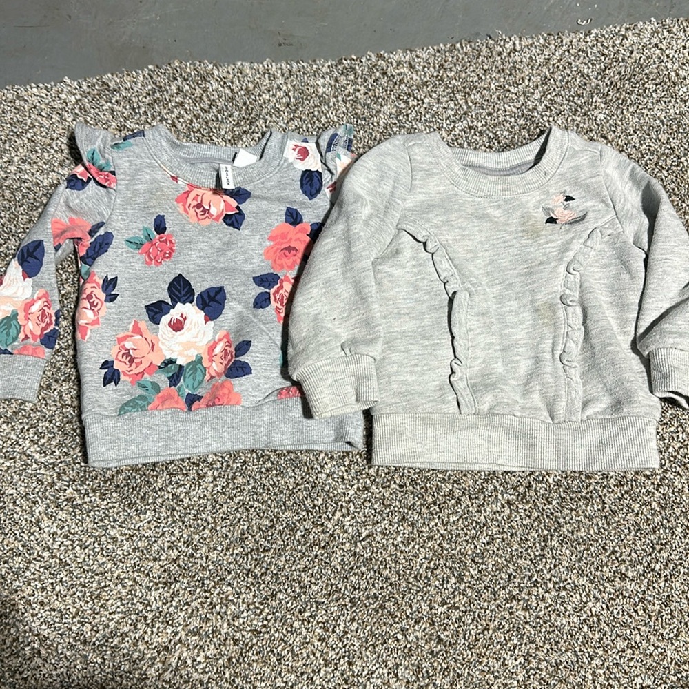 2 Janie and jack sweatshirts girl size 6-12 months with staining!